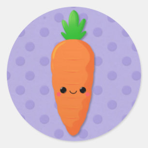 Sticker Rond Carotte de Kawaii sur les Pois violets