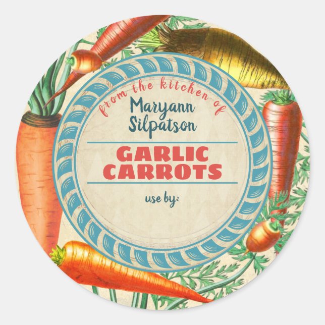 Sticker Rond Carottes en conserve personnalisées depuis la cuis (Devant)