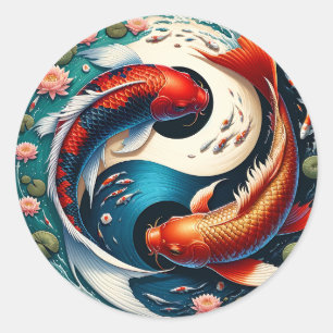 Sticker Rond Carpe Koï Japonaise Yin Yang