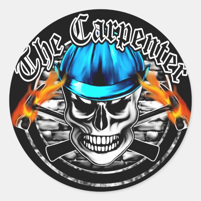 Sticker Rond Carpenter crâne et Casquette dur bleu (Devant)