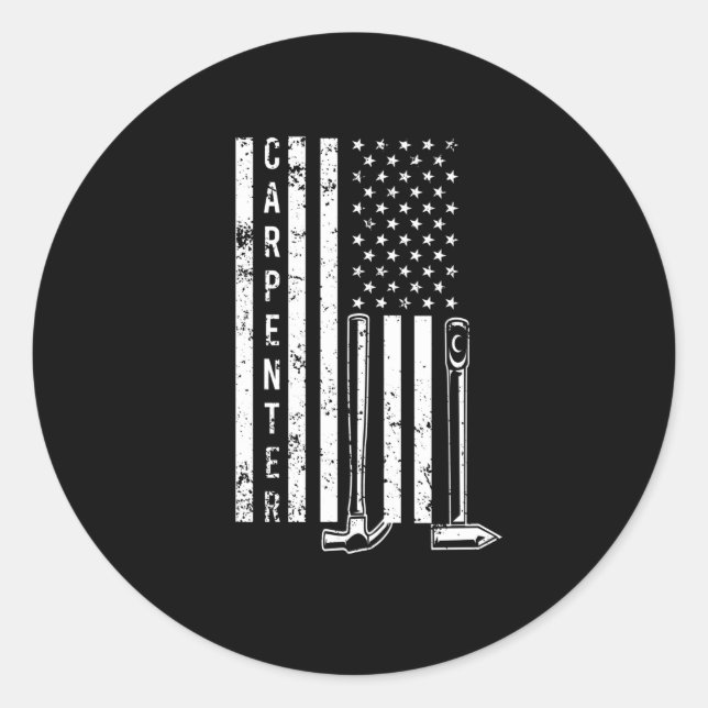 Sticker Rond Carpenter USA Drapeau pour menuisier ou menuisier (Devant)