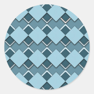 Sticker Rond Carré bleu ciel et Motif À damiers diamant