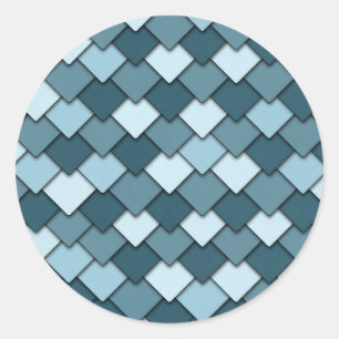 Sticker Rond Carré bleu océan et Motif diamant