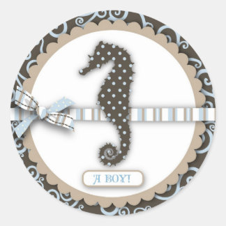 Sticker Rond Carré Seahorse Baby Boy