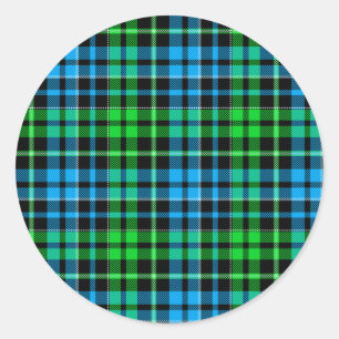 Sticker Rond Carreaux Bleus Et Verts Tartan Noir
