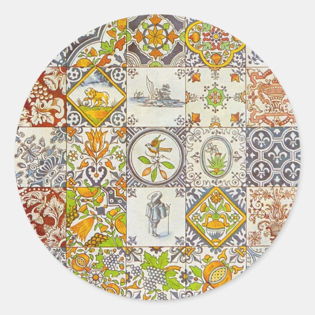 Sticker Rond Carreaux de céramique hollandais (Devant)