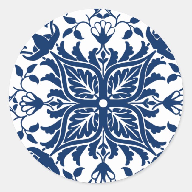 Sticker Rond Carreaux Feuilles Acanthus (Devant)