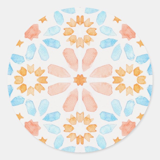 Sticker Rond Carreaux marocains en aquarelles pastel (Devant)