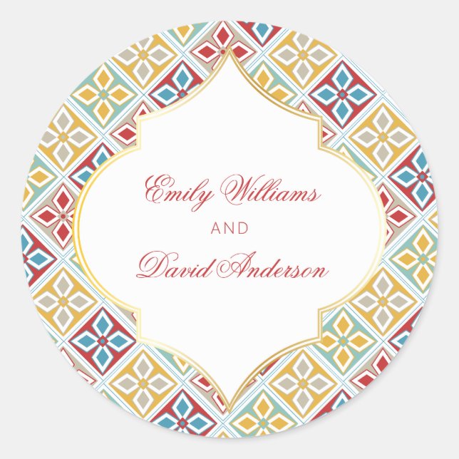Sticker Rond Carreaux marocains rouges jaunes motif  (Devant)