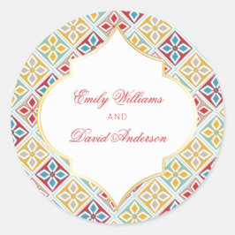 Sticker Rond Carreaux marocains rouges jaunes motif