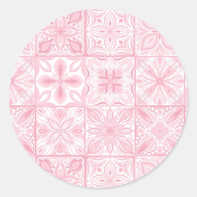 Sticker Rond Carreaux ornés en rose (Devant)