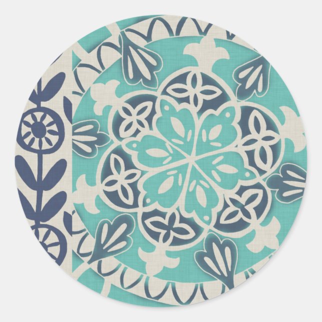 Sticker Rond Carrelage Batik Bleu I (Devant)