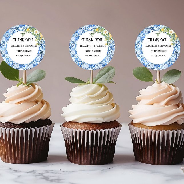 Sticker Rond Carrelage bleu Couple de citron sous la douche  (Créateur téléchargé)