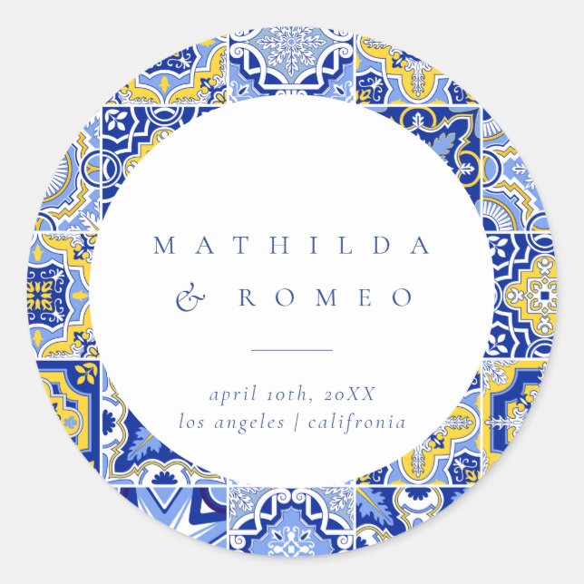 Sticker Rond Carrelage bleu méditerranéen et Mariage d'agrumes (Devant)