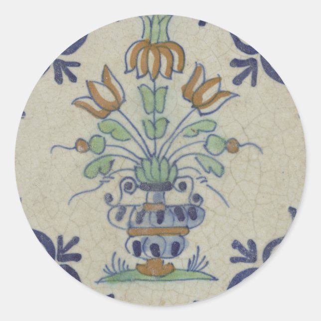 Sticker Rond Carrelage Delft Antique Pot de Fleur Céramique (Devant)