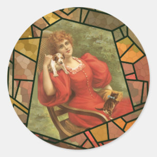 Sticker Rond Carrelage en crépis - Dame en rouge