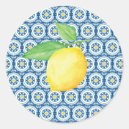 Sticker Rond Carrelage méditerranéen Aquarelle Mariage citron