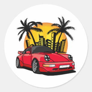 Sticker Rond Carrera rouge classique dans le coucher de soleil