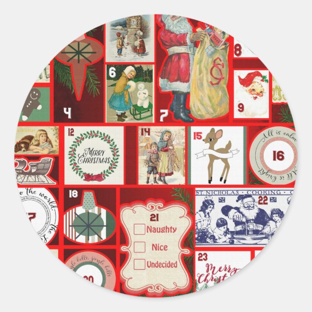 Sticker Rond Carrés de l'illustration de Noël (Devant)