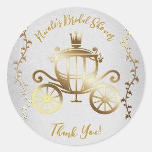 Sticker Rond Carrosse Élégant Doré Histoire Blanche Royale
