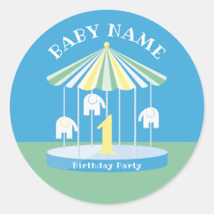 Sticker Rond Carrousel éléphant Colorful 1er manche ronde class
