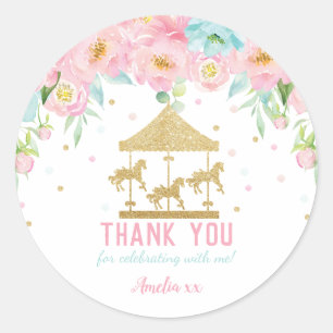 Sticker Rond Carrousel floral de Monnaie rose Anniversaire Merc