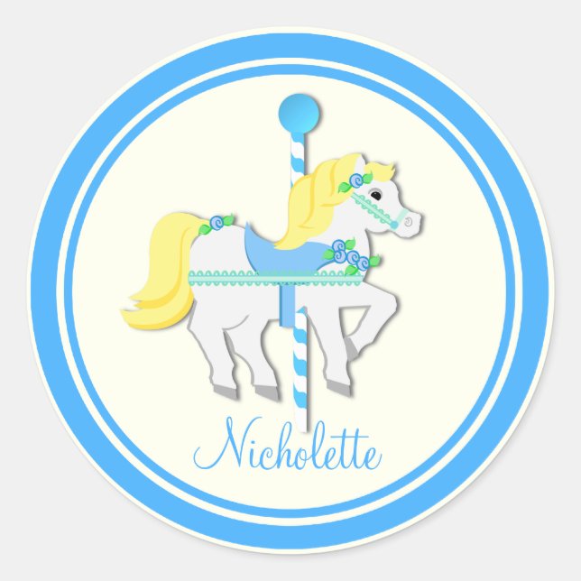 Sticker Rond Carrousel peint bleu pâle et jaune (Devant)