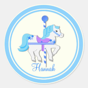 Sticker Rond Carrousel Peint Pony Blue Stars