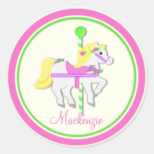 Sticker Rond Carrousel rose pâle et vert peint