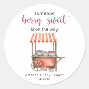 Sticker Rond Cart à aquarelle baies Baby shower