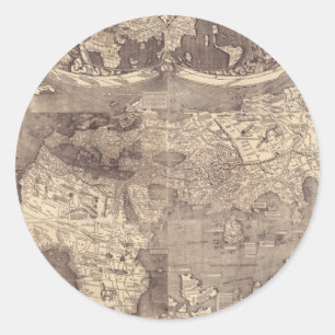 Sticker Rond Carte 1507 du monde de Martin Waldseemuller