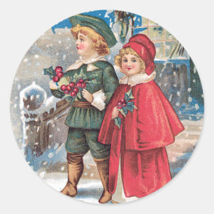 Sticker Rond Carte affectueuse de cru de salutation de Noël