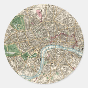 Sticker Rond Carte ancienne de Londres Angleterre (1853)