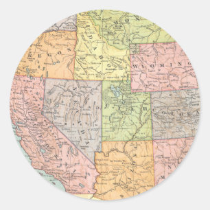 Sticker Rond Carte ancienne de l'Ouest des États-Unis
