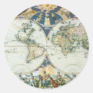 Sticker Rond Carte ancienne du monde antique vintage par Pieter