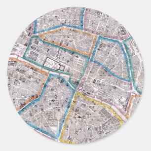 Sticker Rond Carte antique de Paris
