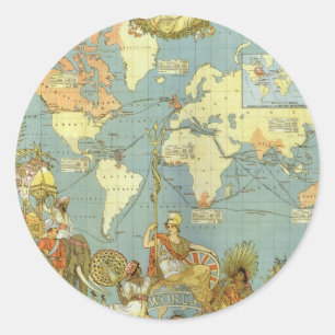 Sticker Rond Carte antique du monde de l'Empire britannique, 18