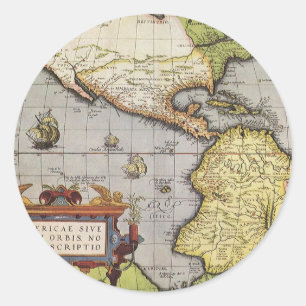 Sticker Rond Carte antique du monde : les Amériques par Abraham