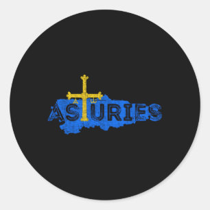 Sticker Rond Carte Asturienne Et Drapeau Asturias Perturbées Es