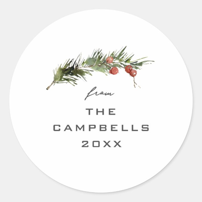 Sticker Rond Carte cadeau de Noël Foliage vert simple (Devant)