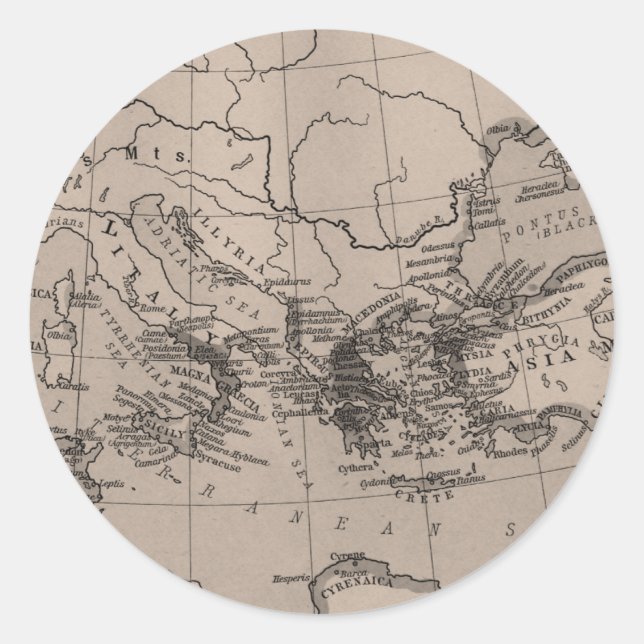 Sticker Rond Carte, Cartographie, Géographie, Mer Méditerranée (Devant)