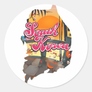 Sticker Rond Carte de Corée du Sud