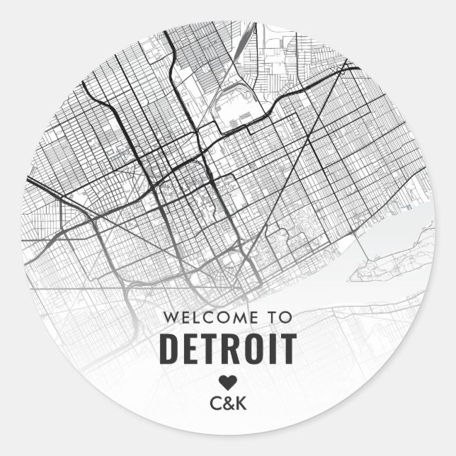 Sticker Rond Carte de Detroit, Michigan City | Bienvenue Mariag (Devant)