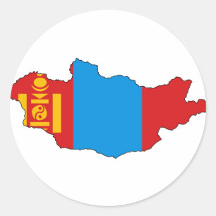 Sticker Rond Carte de drapeau de la Mongolie