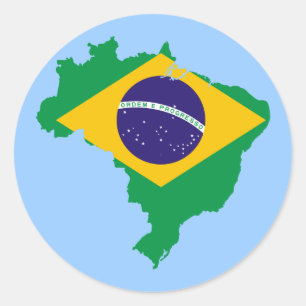Sticker Rond carte de drapeau du Brésil