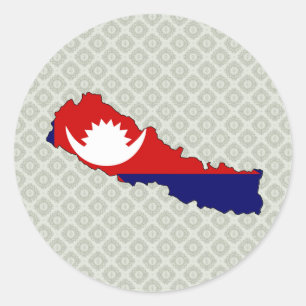 Sticker Rond Carte de drapeau du Népal normale