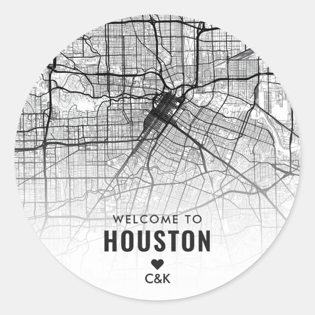 Sticker Rond Carte de Houston, Texas City | Bienvenue Mariage (Devant)