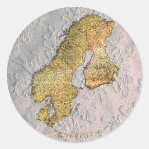 Sticker Rond Carte de la cartographie scandinave