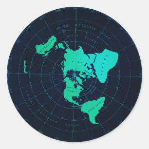 Sticker Rond Carte de la Terre plate (projection Azimuthal équi