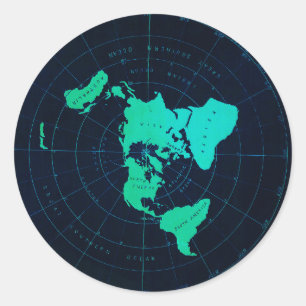 Sticker Rond Carte de la Terre plate (projection Azimuthal équi